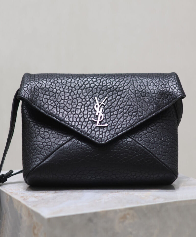 Saint Laurent Cassandre Envelope Messenger In Lambskin Black